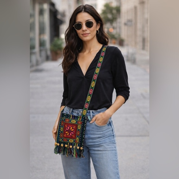 Handbags - Handcrafted Artisanal Embroidered Colorful Woven Textile Crossbody Bag